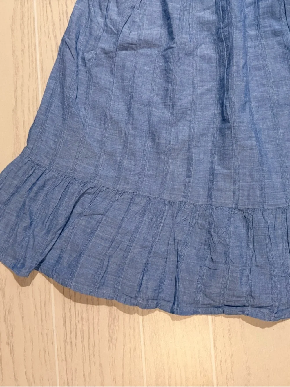 Cat‎ & Jack Blue Cotton Dress Girls XXL 18 Bow Back Ruffle Hem NWT